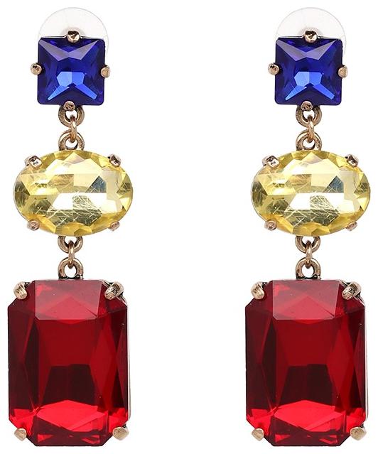

Fabula Jewellery Red Blue Square Cubic Zirconia Statement Drop Earrings for Womens and Girls