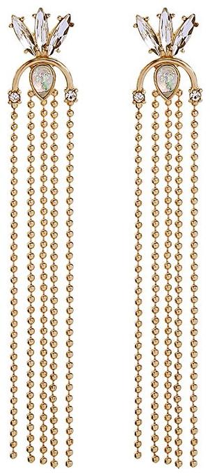 

Fabula Jewellery Gold Tone Crystal Studded Tassel Elonagted Drop Earrings for Womens and Girls