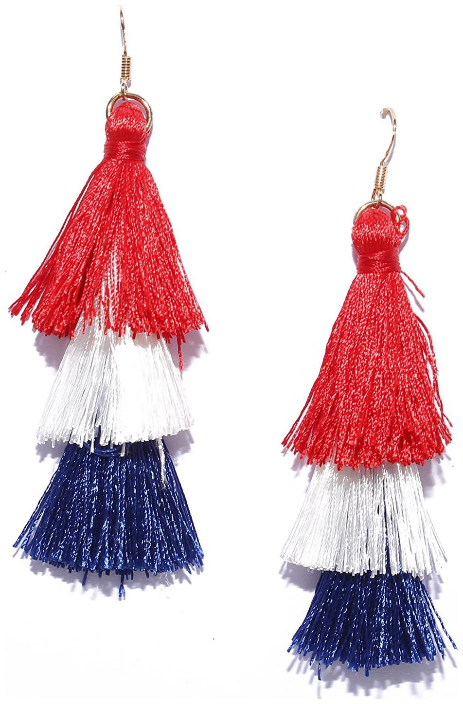 

Fabula Jewellery Red Blue White Waterfall Layer Tassel Drop Earrings For Women Girls