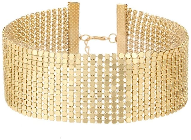 Fabula Jewellery Gold Shimmer Double Sided Reversable Broad Choker Fashion Necklace For Women & Girls