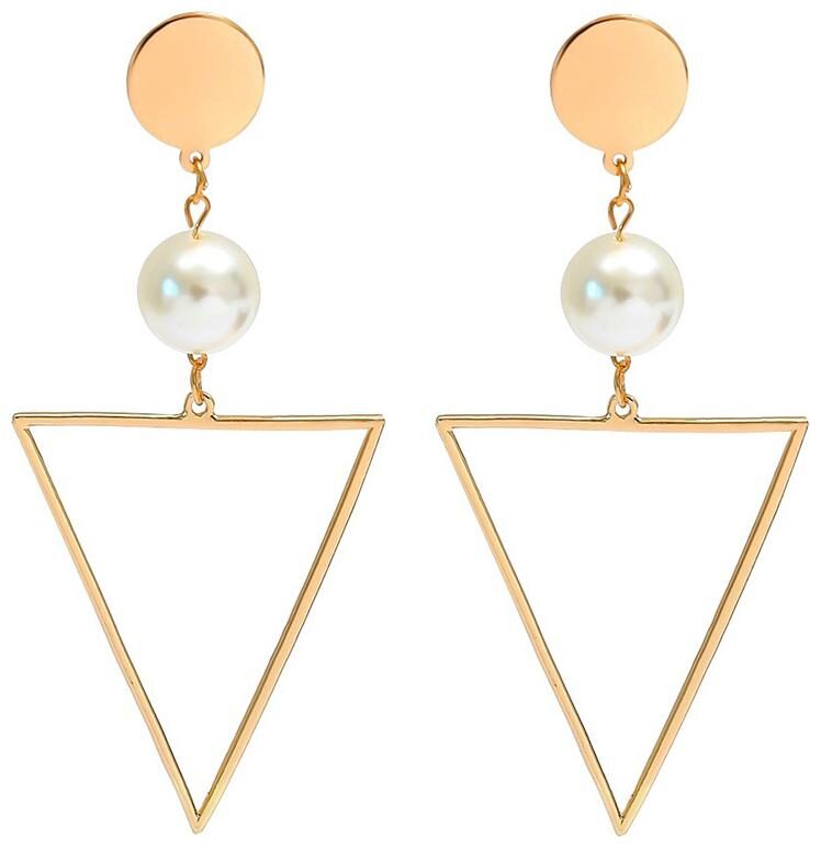 

Fabula Jewellery Gold Tone Large Geometric Pearl Drop Earrings for Womens and Girls