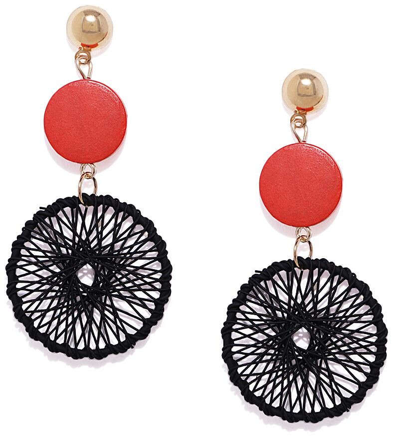 

Fabula Jewellery Black Red Mesh Shape with Beads Round Drop Earrings for Womens and Girls