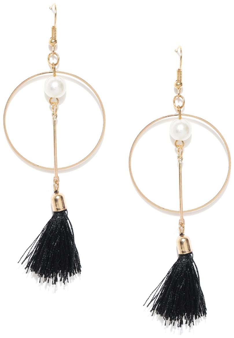 

Fabula Jewellery Black Tassel With Pearl Drop Fashion Earrings For Women Girls