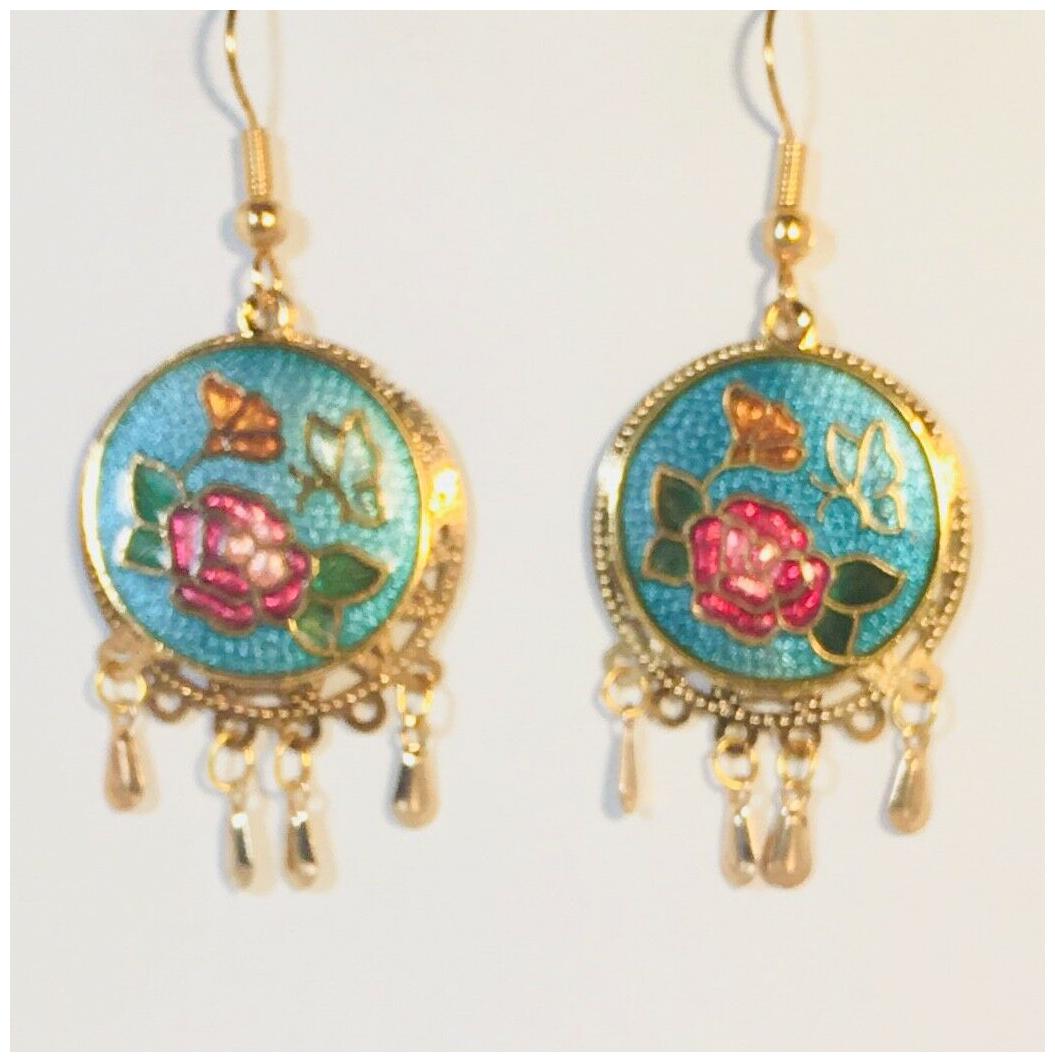 

FANCY BUTTERFLY Dangle (drop) Stefano Vintage Cloisonne 4 colors Gold Plate Rare