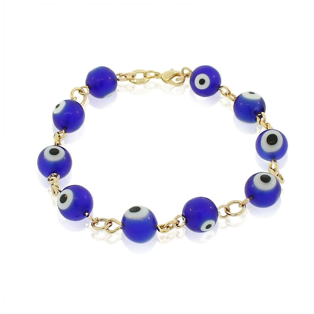 

Fashion 18K Yellow Gold Filled Beaded Evil Eye Protection Blue Link Bracelet