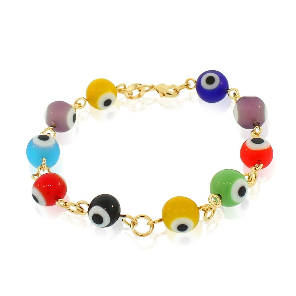 

Fashion 18K Yellow Gold Filled Beaded Evil Eye Multicolor Link Bracelet