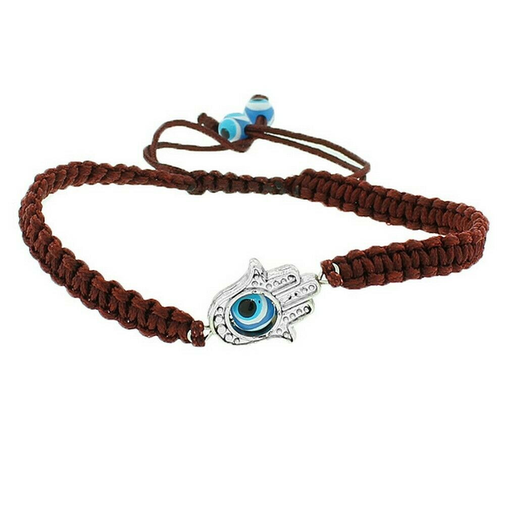 

Fashion Alloy Brown Cord Evil Eye Hamsa Macrame Adjustable Bracelet