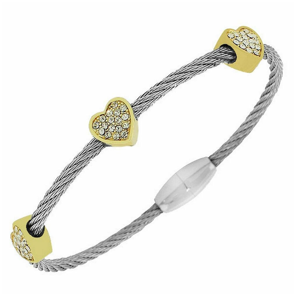 

Fashion Alloy Silver-Tone White CZ Twisted Cable Love Heart Bangle Bracelet