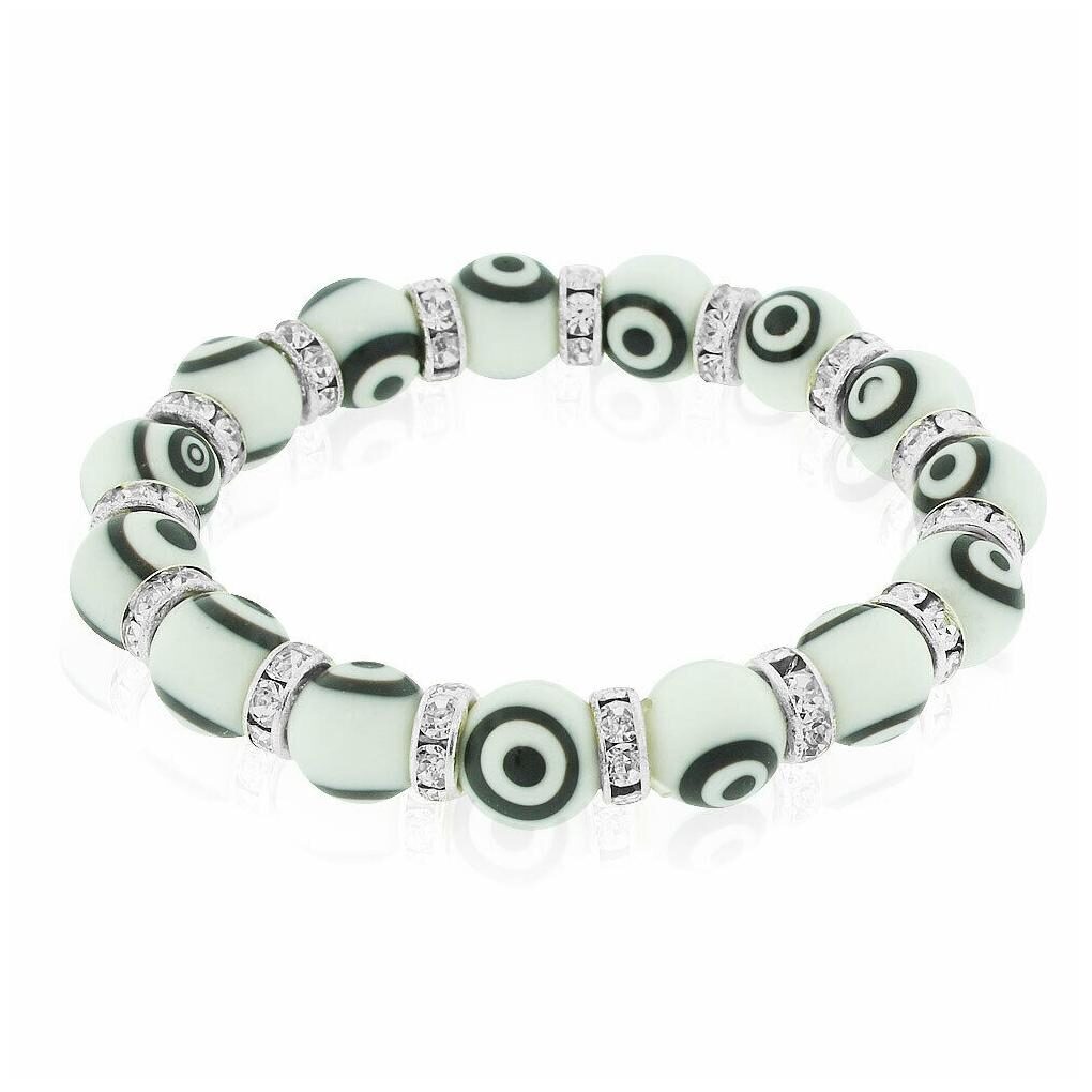 

Fashion Alloy White Black Creal CZ Evil Eye Protection Stretch Bracelet