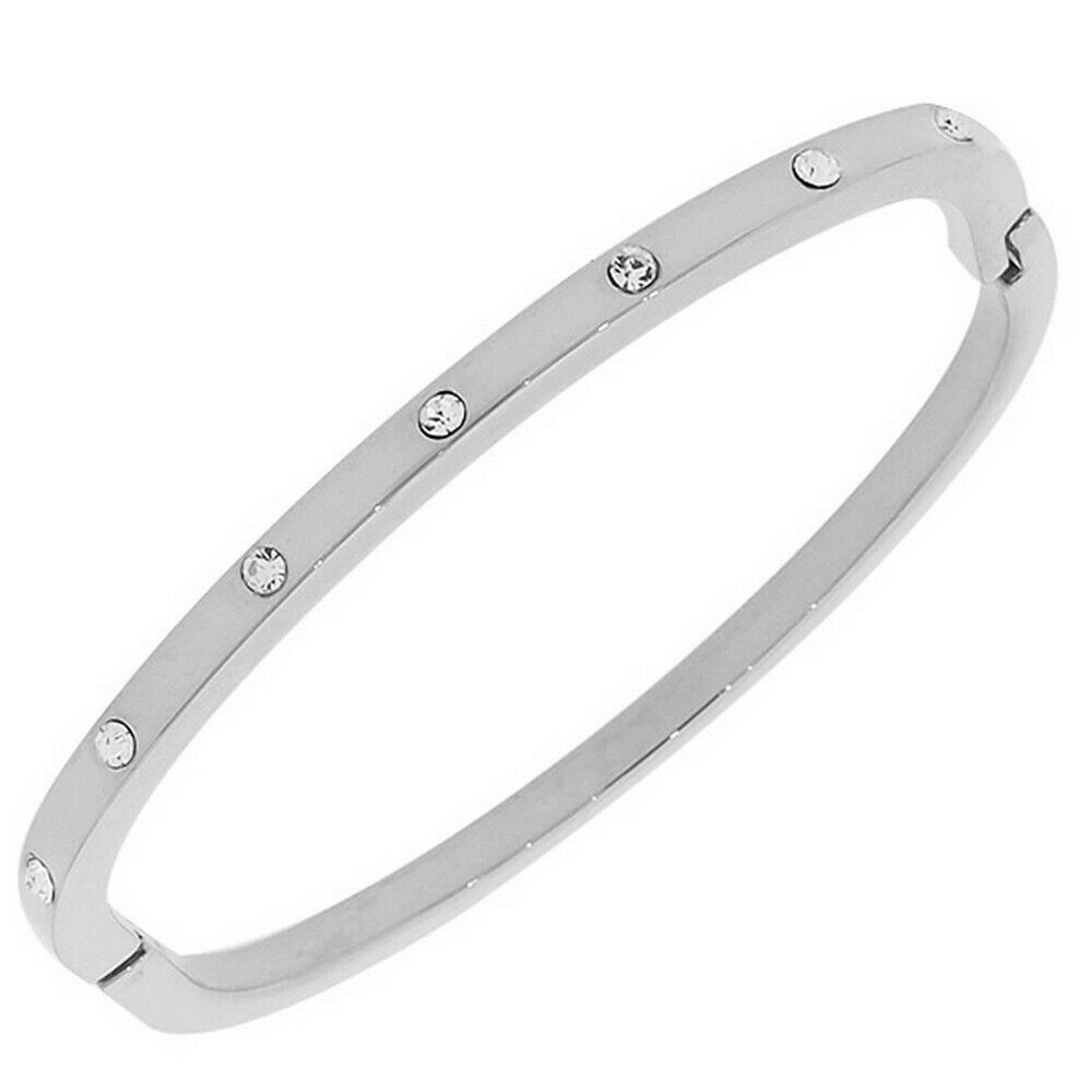 

Fashion Alloy Silver-Tone White CZ Bangle Bracelet