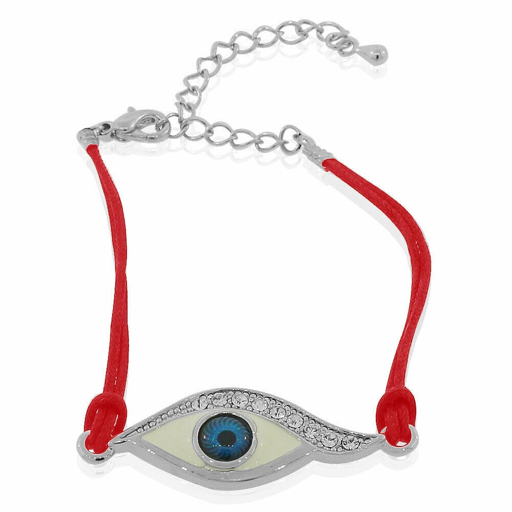 

Fashion Alloy Red Cord White Clear CZ Evil Eye Protection Bracelet 8