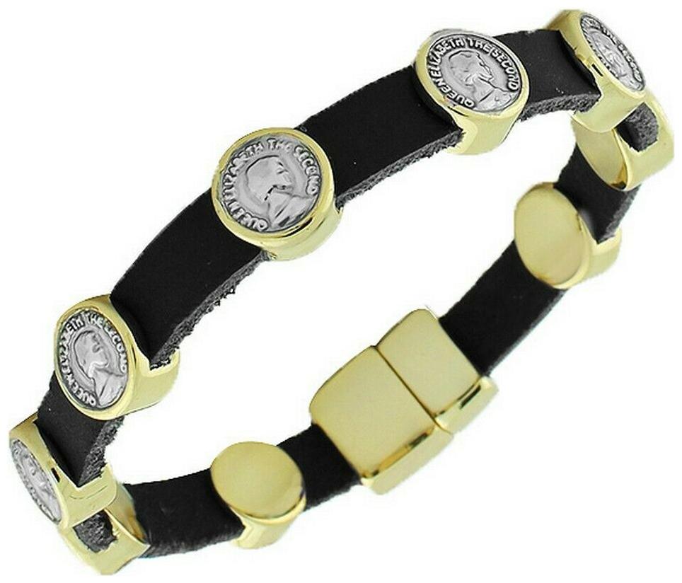 

Fashion Alloy Black Leather Coin Design Wristband Wrap Bracelet