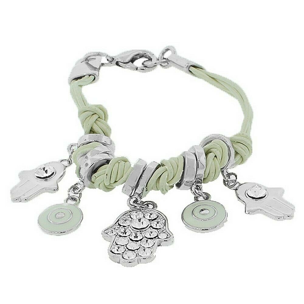 

Fashion Alloy White CZ Silver-Tone Evil Eye Hamsa Bracelet