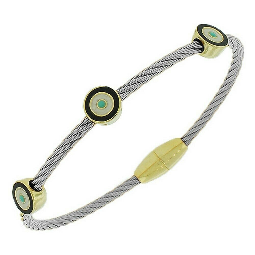 

Fashion Alloy Silver-Tone Twisted Cable Multicolor Evil Eye Bangle Bracelet