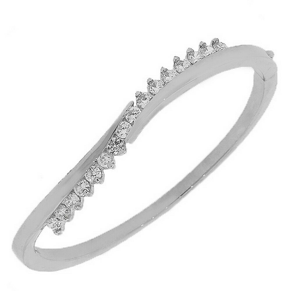 

Fashion Alloy Silver-Tone White CZ Swirl Bangle Bracelet