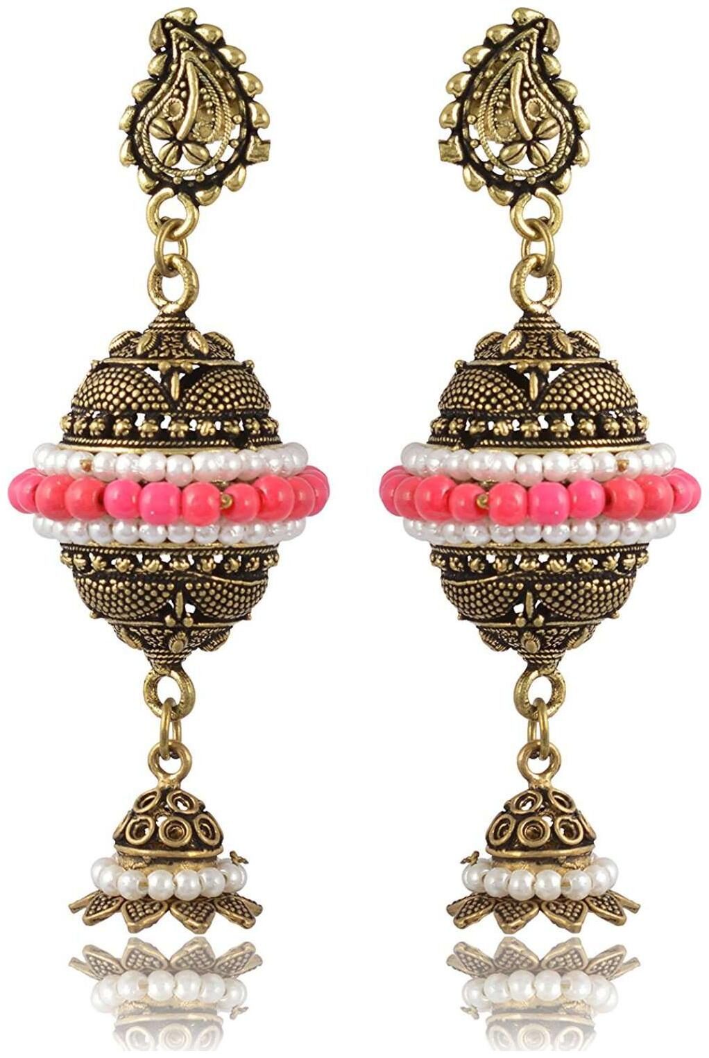 

Fashion For Sure Gold Pink Brass Jhumki Earrings for Women (E180)