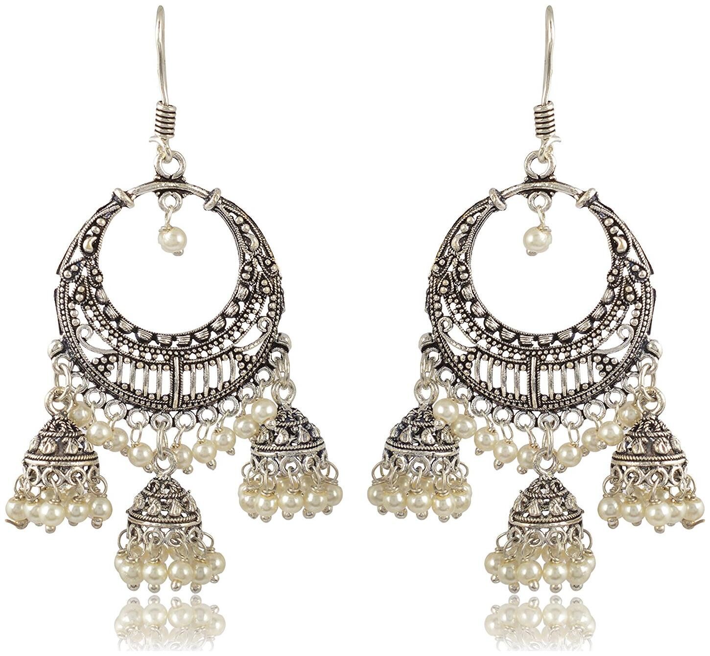 

Fashion For Sure Silver White Brass Jhumki Earrings for Women (E191)