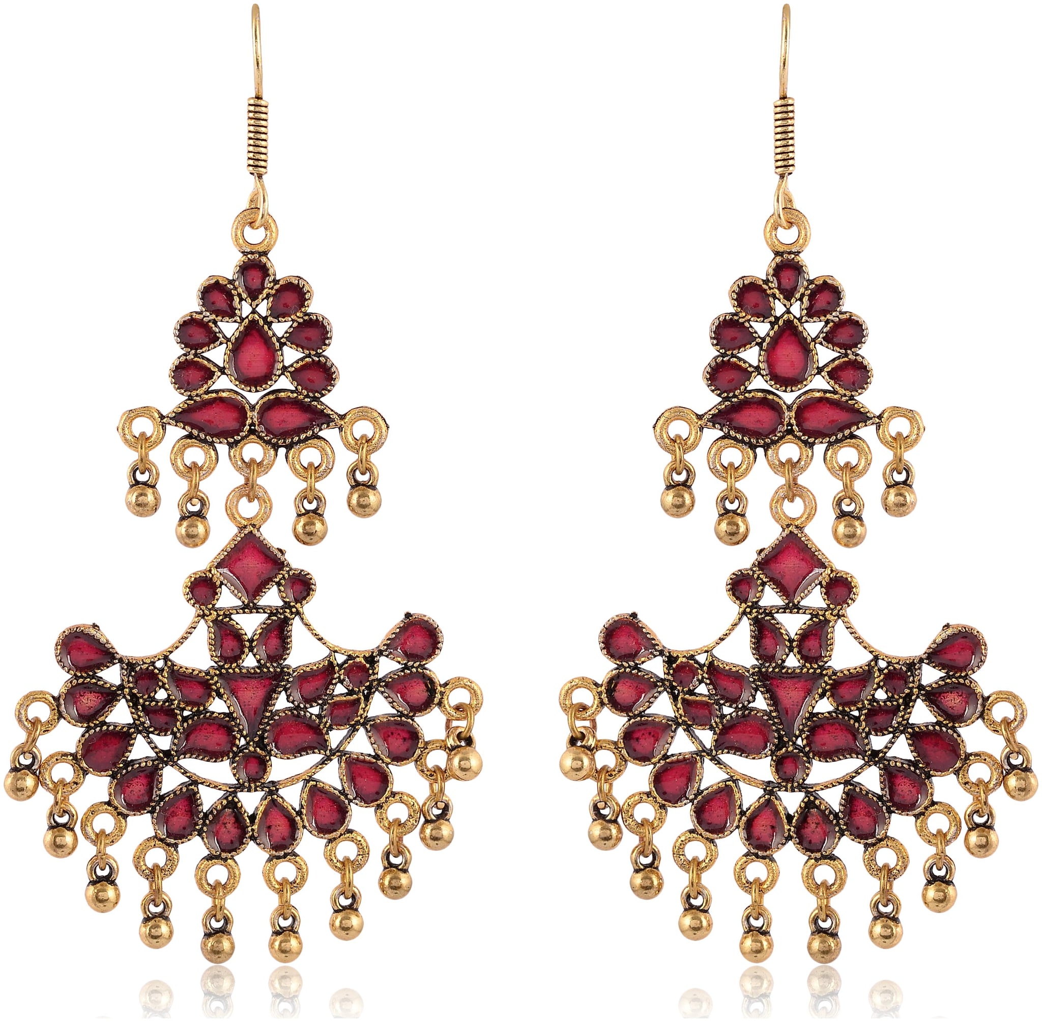 

Fashion for sure Red and Gold Brass Dangle and Drop Earrings For Women (E400)