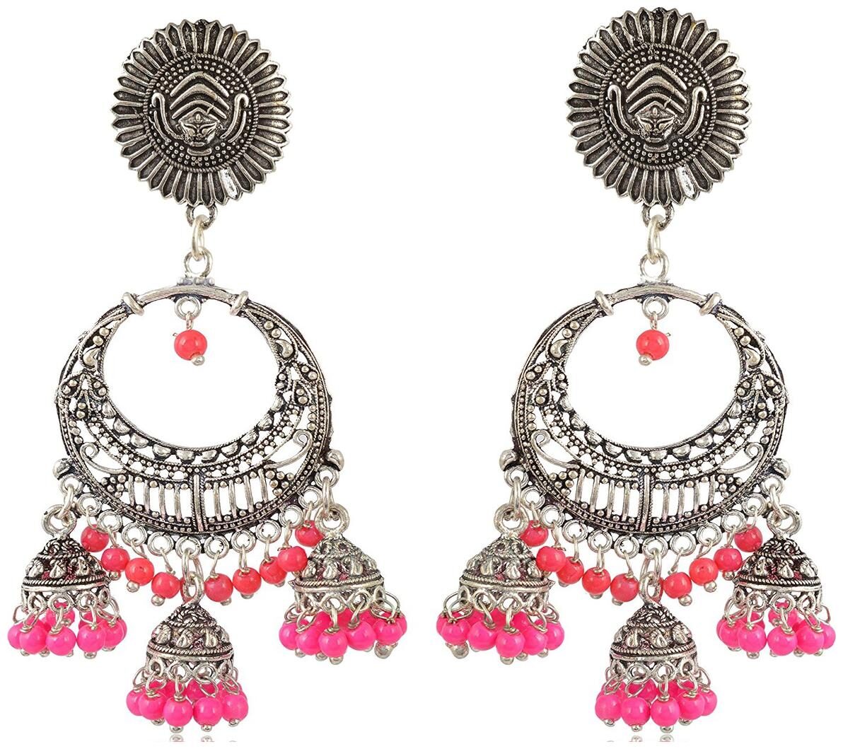 

Fashion For Sure Silver Pink Brass Jhumki Earrings for Women (E189 2)