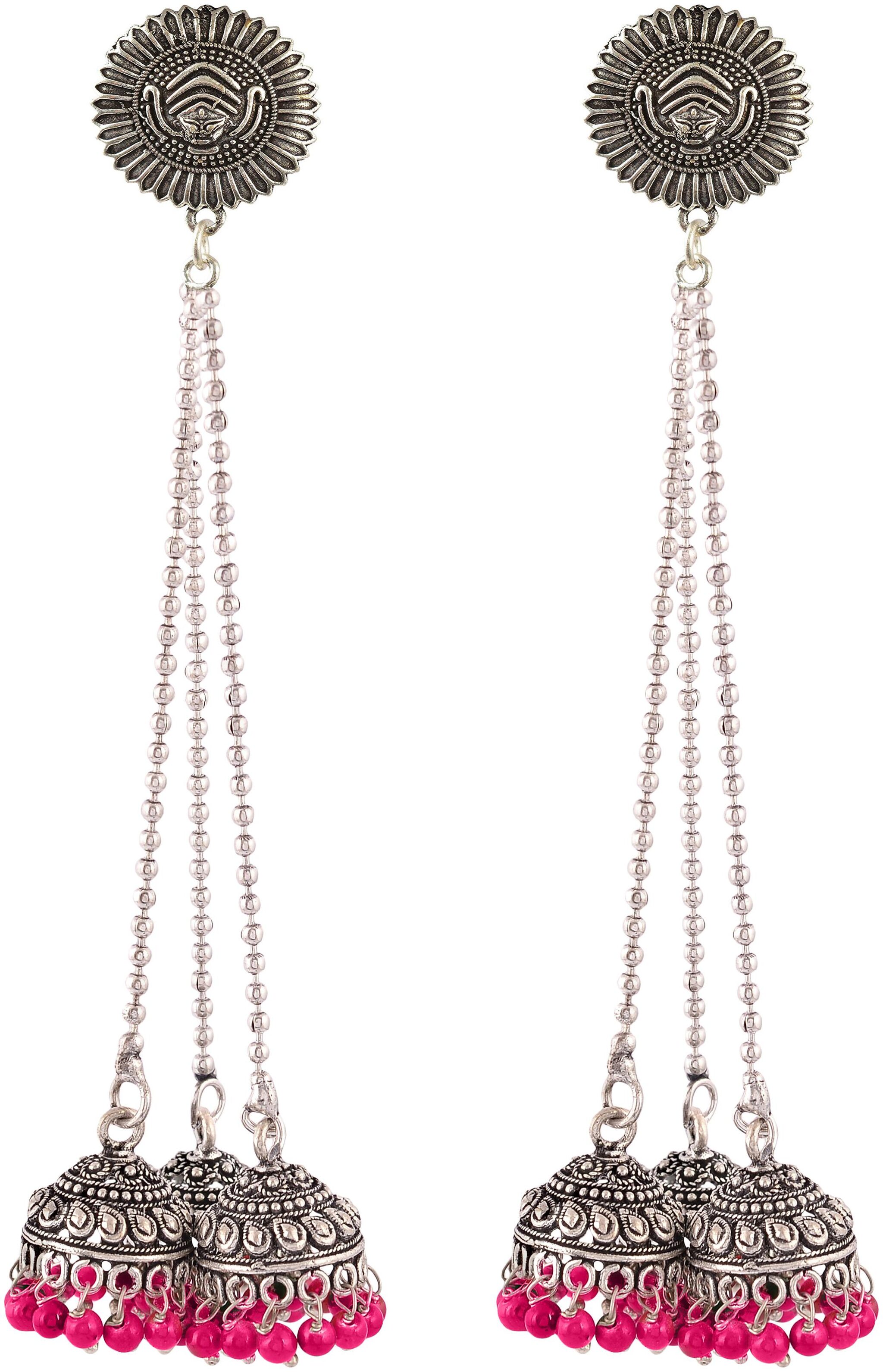 

Fashion for sure PINK and Silver Brass Jhumki Earrings For Women (E441)