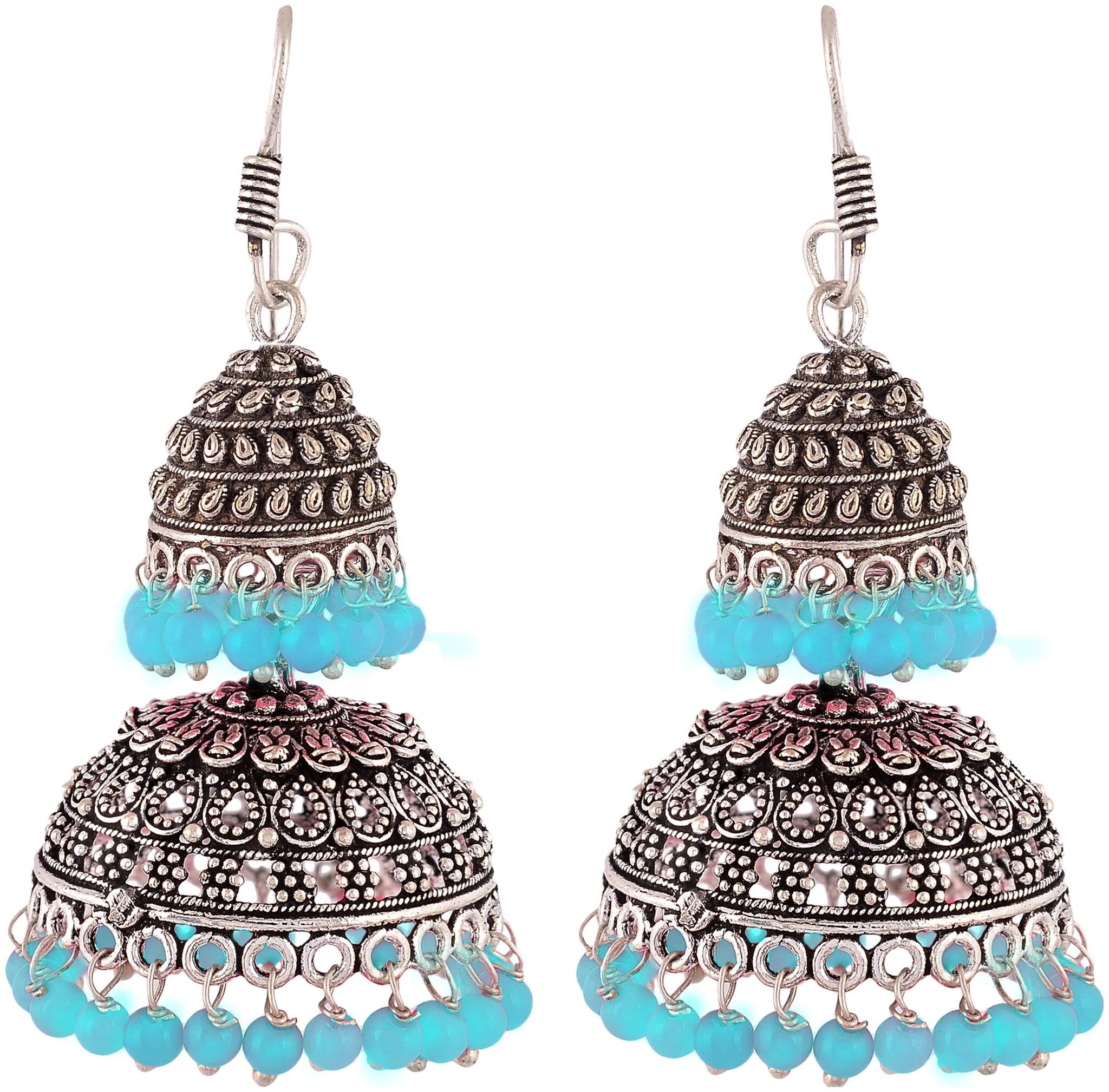 

Fashion for sure Silver and turquoise Brass Jhumki Earrings For Women (E215 turquoise)