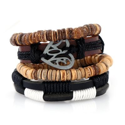 

Fashion for sure Europe and the United States diy bracelet braided leather bracelet with coconut shell man hemp rope leather bracelet (J113)