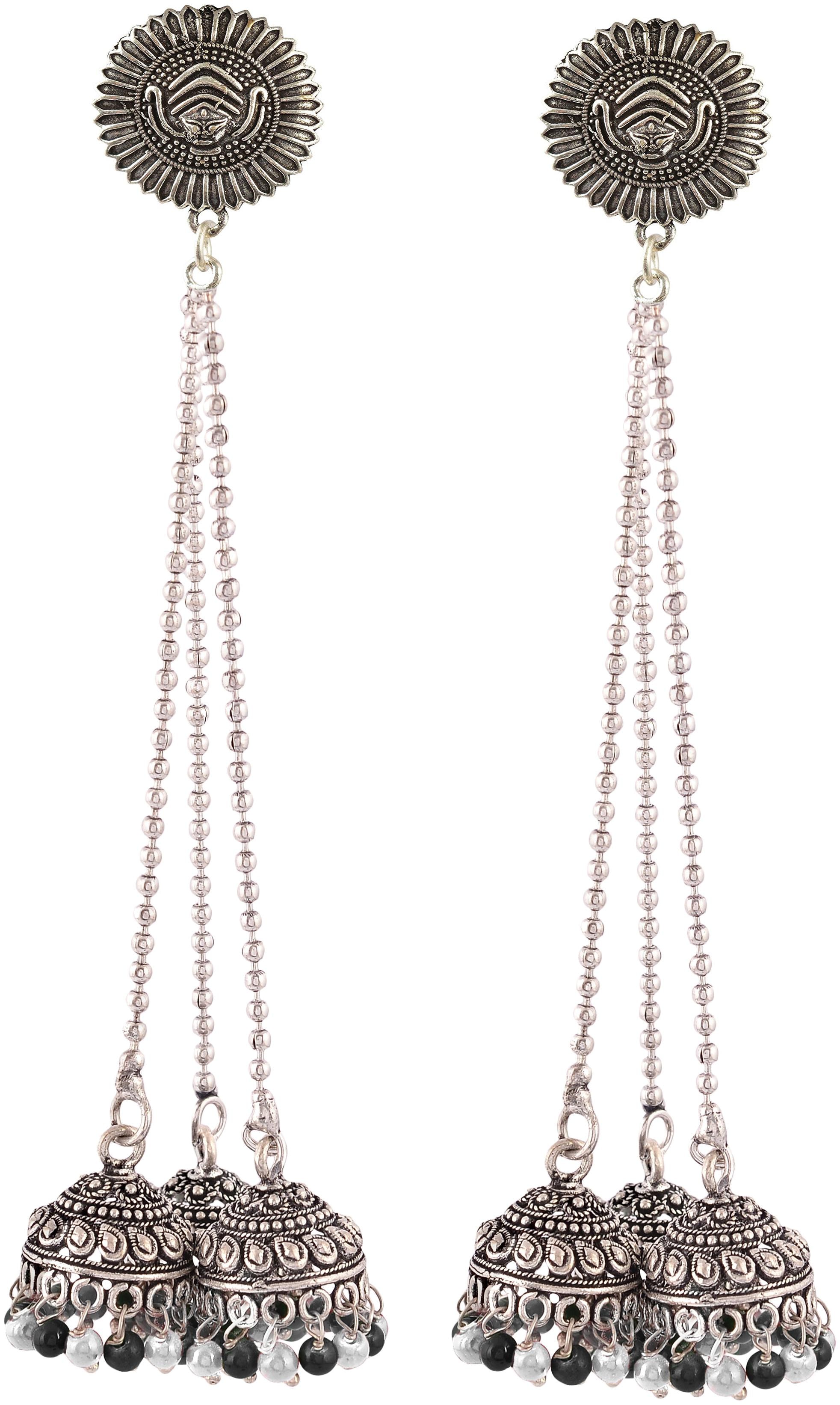 

Fashion for sure Black White and Silver Brass Jhumki Earrings For Women (E443)
