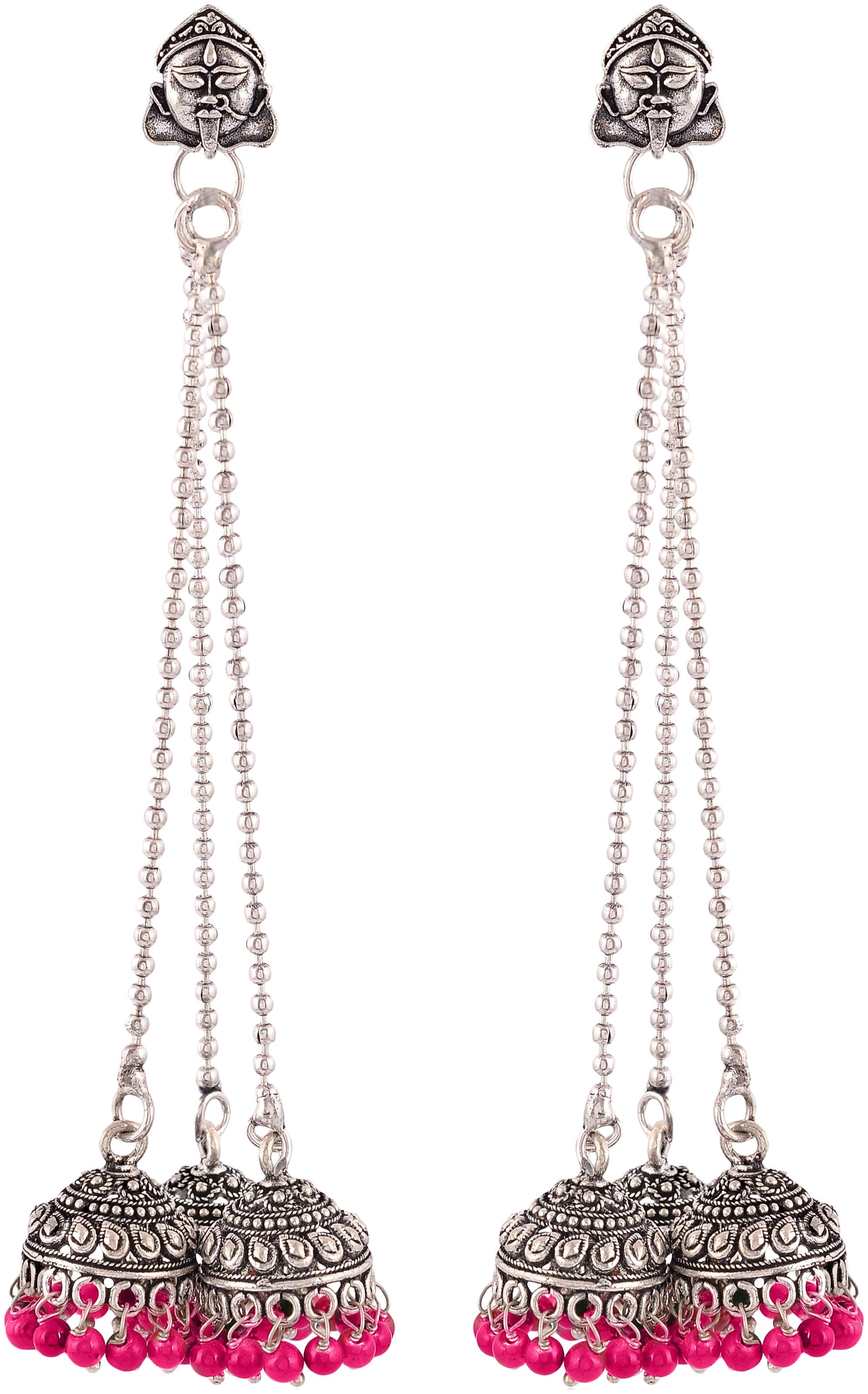 

Fashion for sure PINK and Silver Brass Jhumki Earrings For Women (E441)