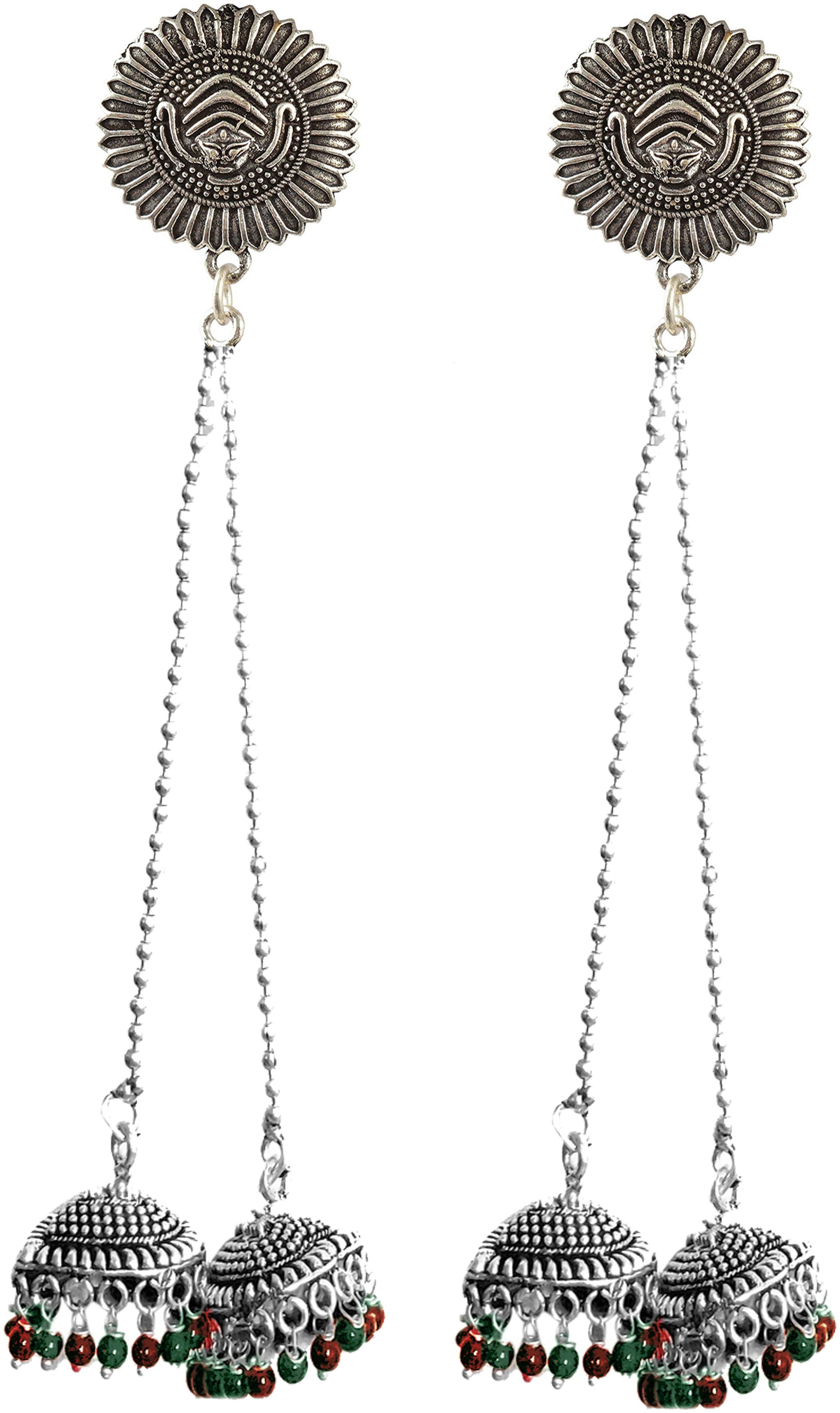 

Fashion for sure Red Black and Silver Brass Jhumki Earrings For Women (E456)