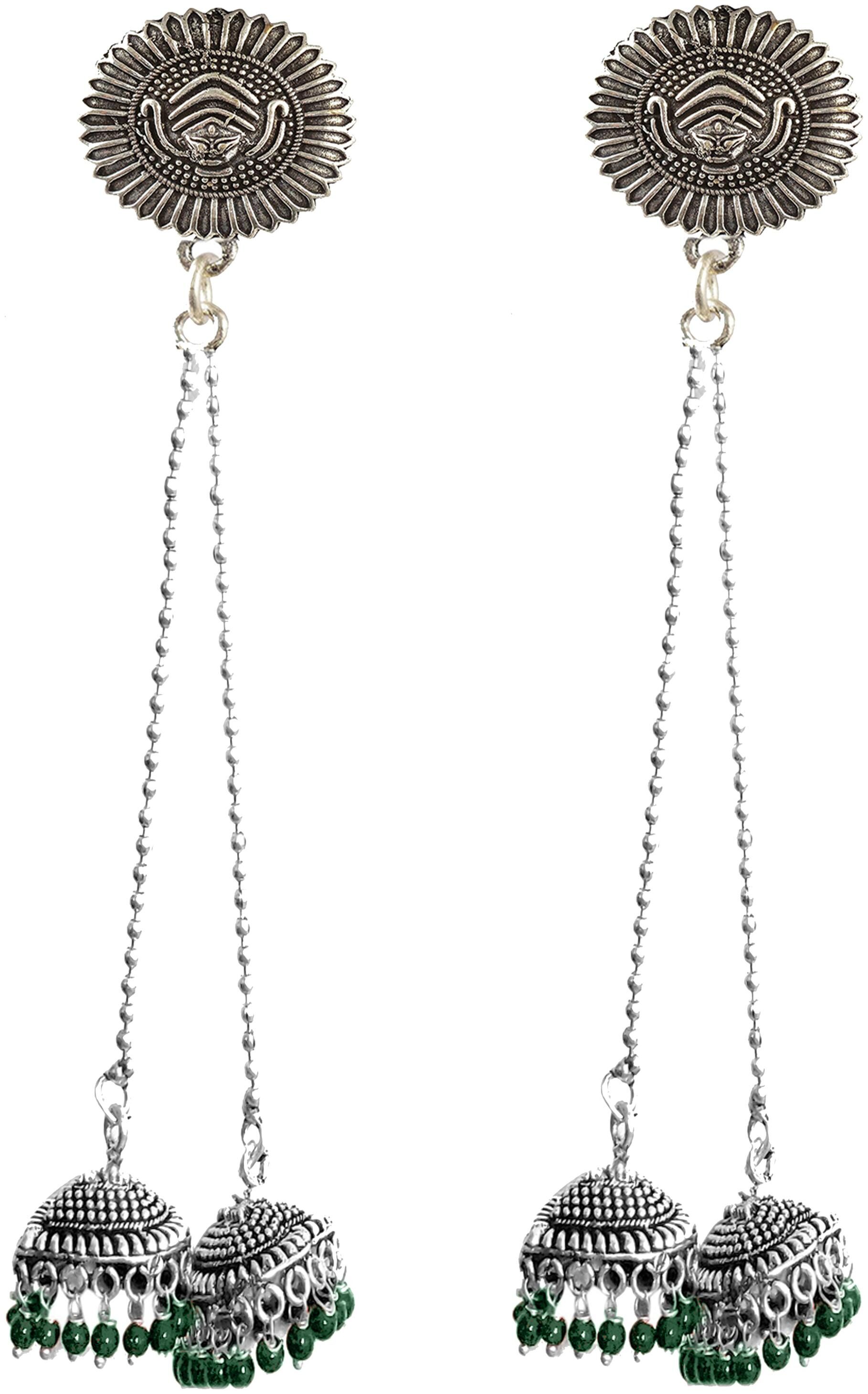 

Fashion for sure Red Black and Silver Brass Jhumki Earrings For Women (E451)
