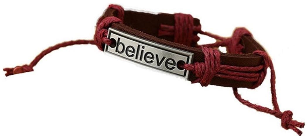 

Fashion for sure BELIEVE symbolic dark red leather bracelet for parties (J062)