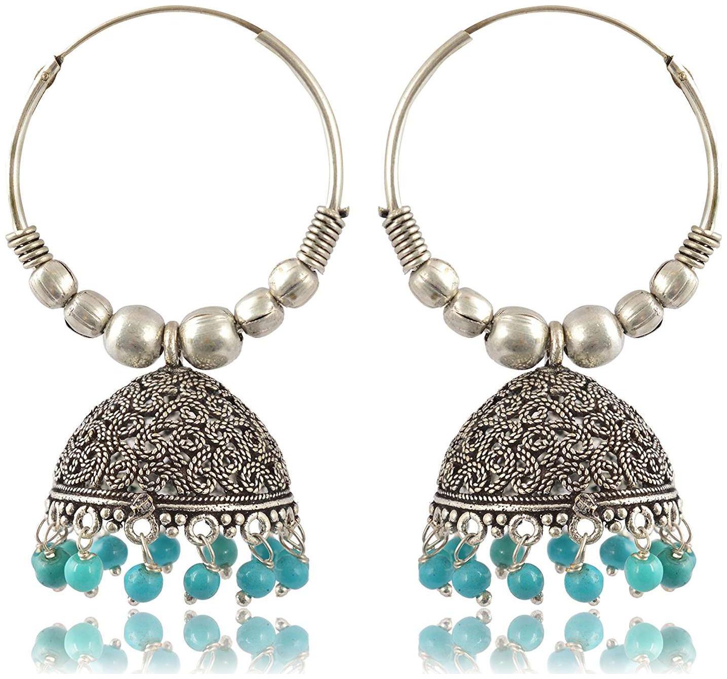 

Fashion For Sure Silver and Blue Oxidized Silver Jhumki Earrings for Women (E223)