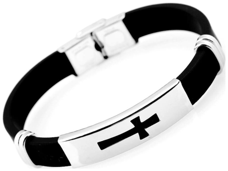 

Fashion for sure cross stainless steel silicone bracelet factory direct stainless steel jewelry ( J152 )
