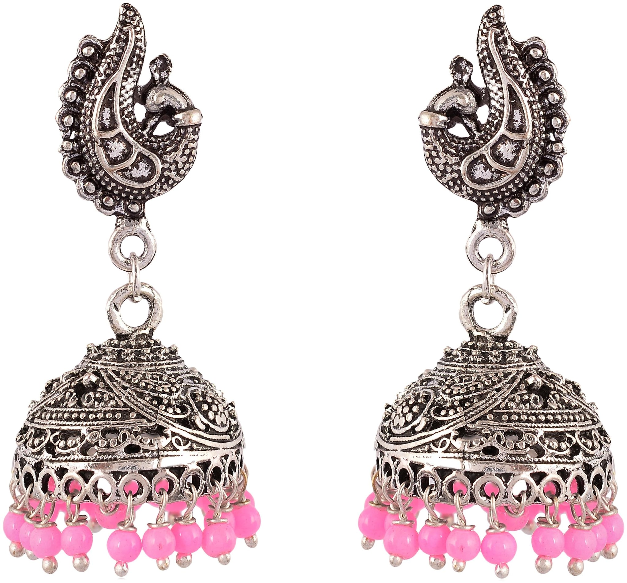 

Fashion For Sure Womens Earring Silver and Blue Oxidized Silver Jhumki Earrings for Women (E156 pink)