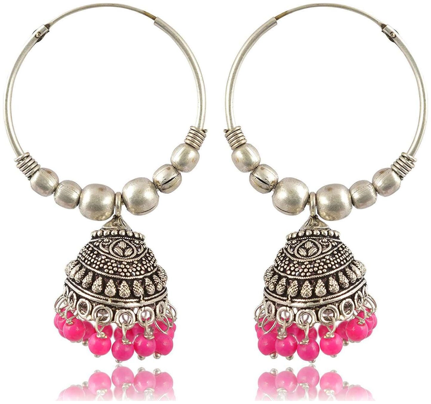 

Fashion For Sure Pink Oxidized Silver Jhumki Earrings for Women (E219)
