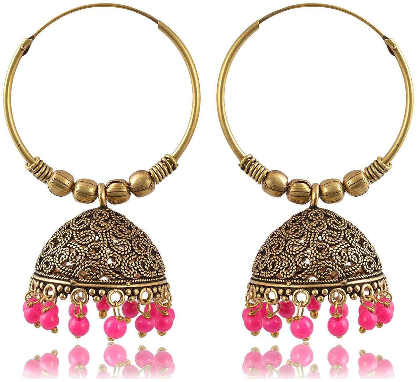 

Fashion For Sure Gold and Pink Oxidized Silver Jhumki Earrings for Women (E225)