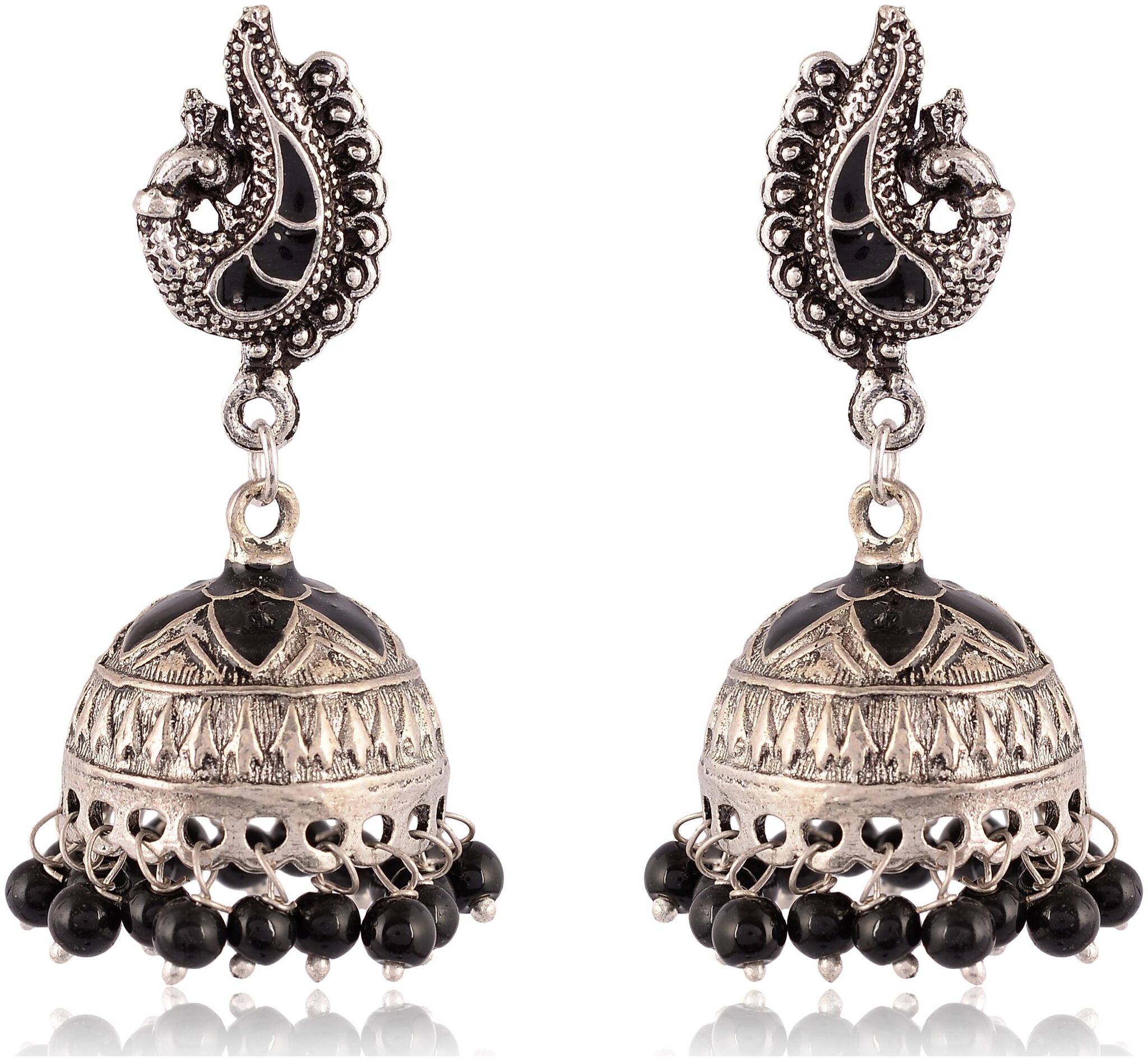 

Fashion for sure Silver and Black Brass Jhumki Earrings For Women (E416)