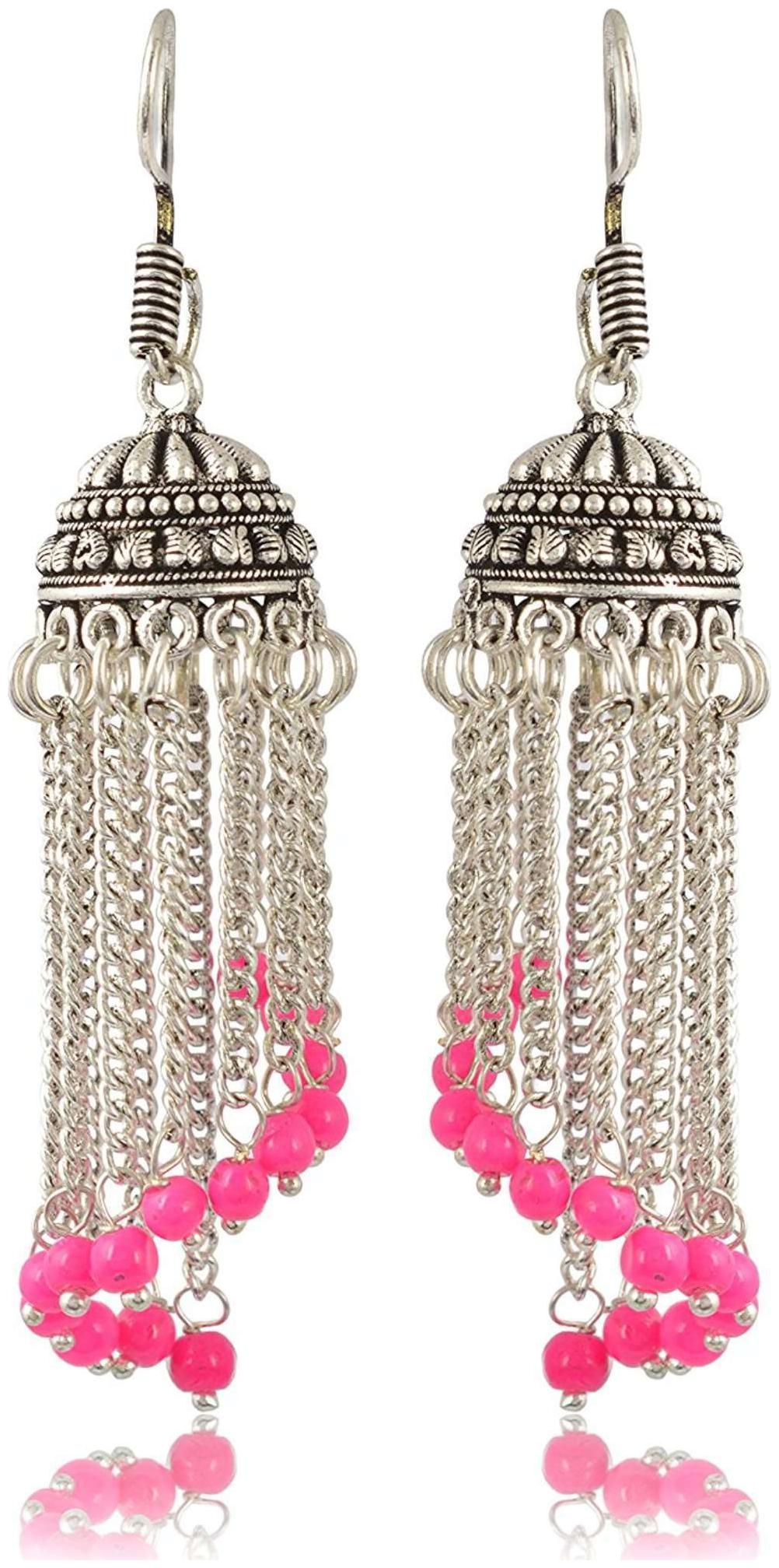

Fashion For Sure Gold and Red Oxidized Silver Jhumki Earrings for Women (E213)