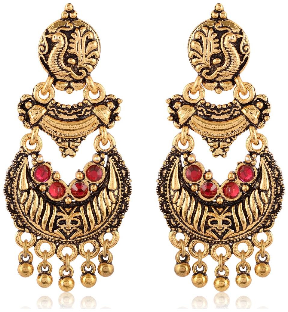 

Fashion for sure Silver and Red Brass Jhumki Earrings For Women (E406)