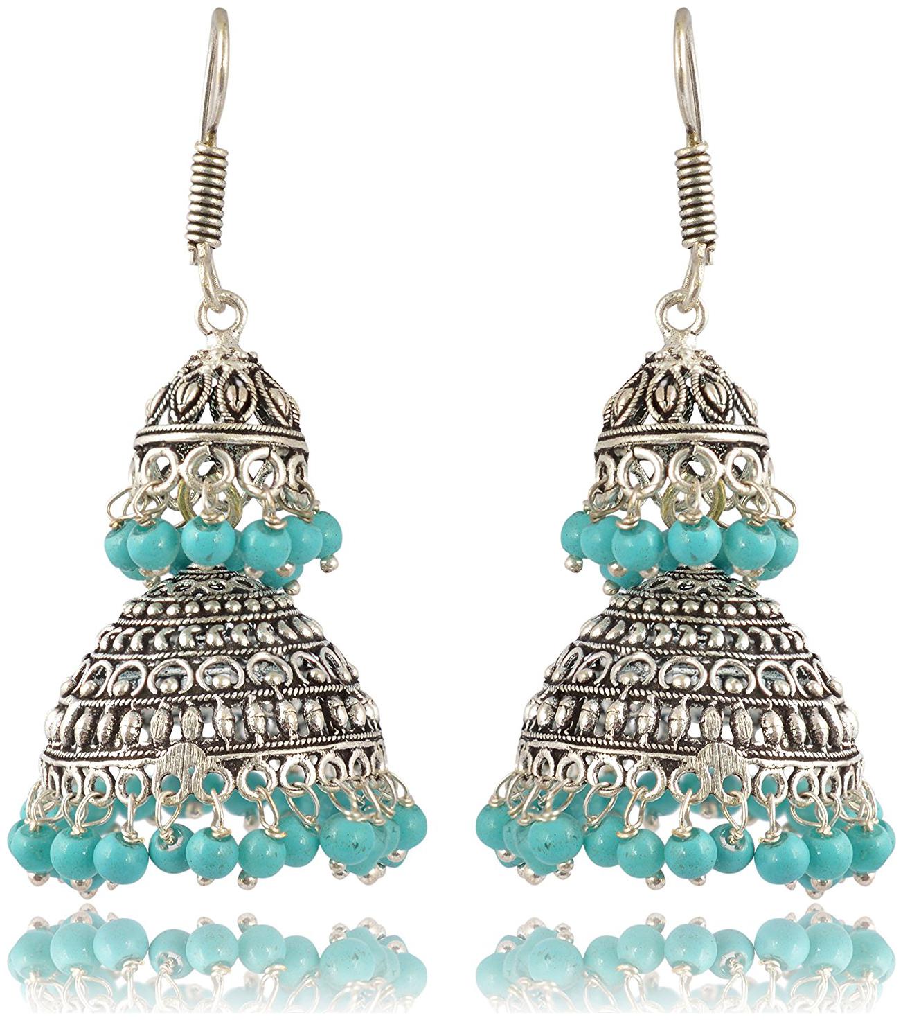 

Fashion For Sure Silver and Blue Oxidized Silver Jhumki Earrings for Women (E211)