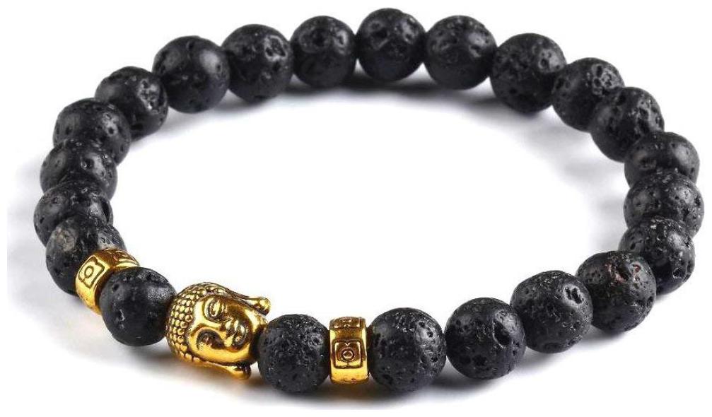 

Fashion for sure Black Lava Stone Golden Buddha Inspired Unblemished Bracelet for Men Women Girls (Bracelet 12)