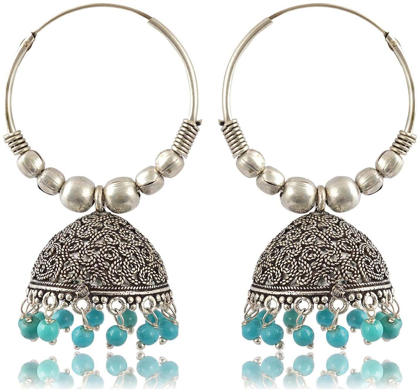 

Fashion For Sure Silver and Blue Oxidized Silver Jhumki Earrings for Women (E223)