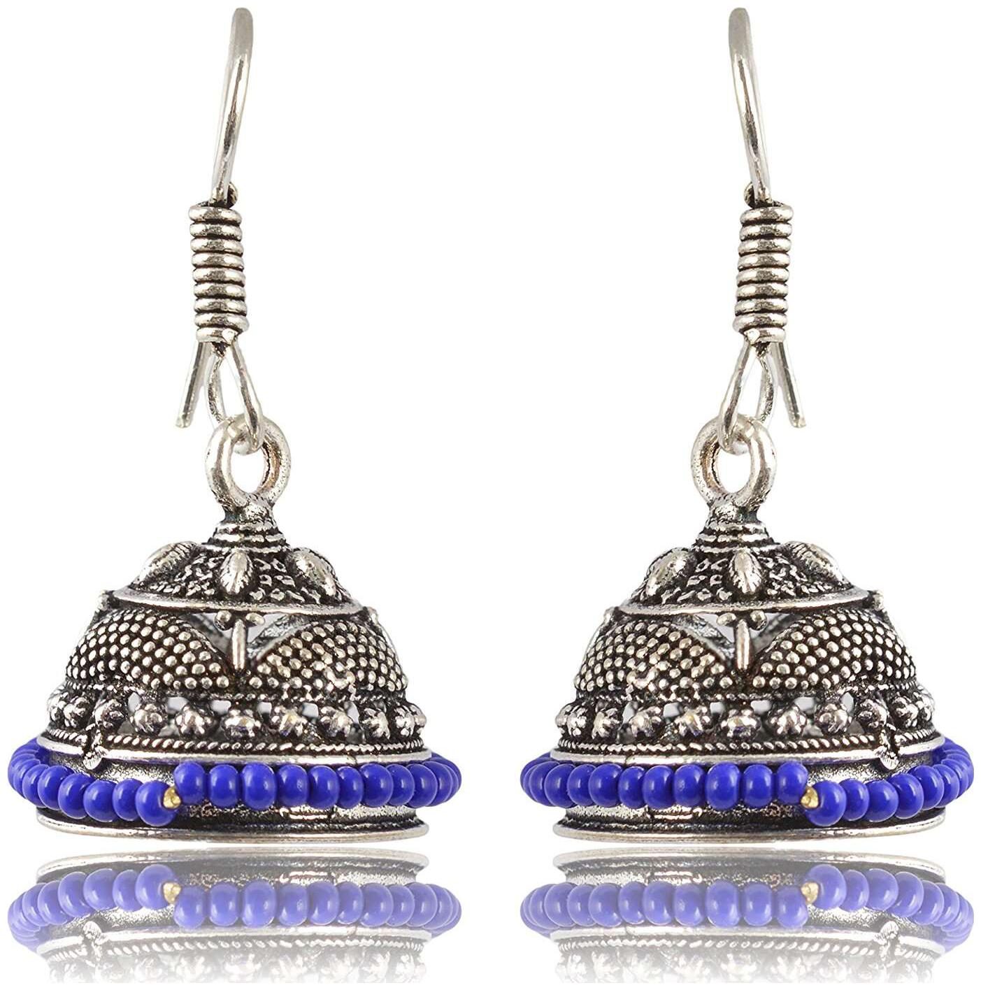 

Fashion For Sure Silver and Blue Oxidized Silver Jhumki Earrings for Women (E267)