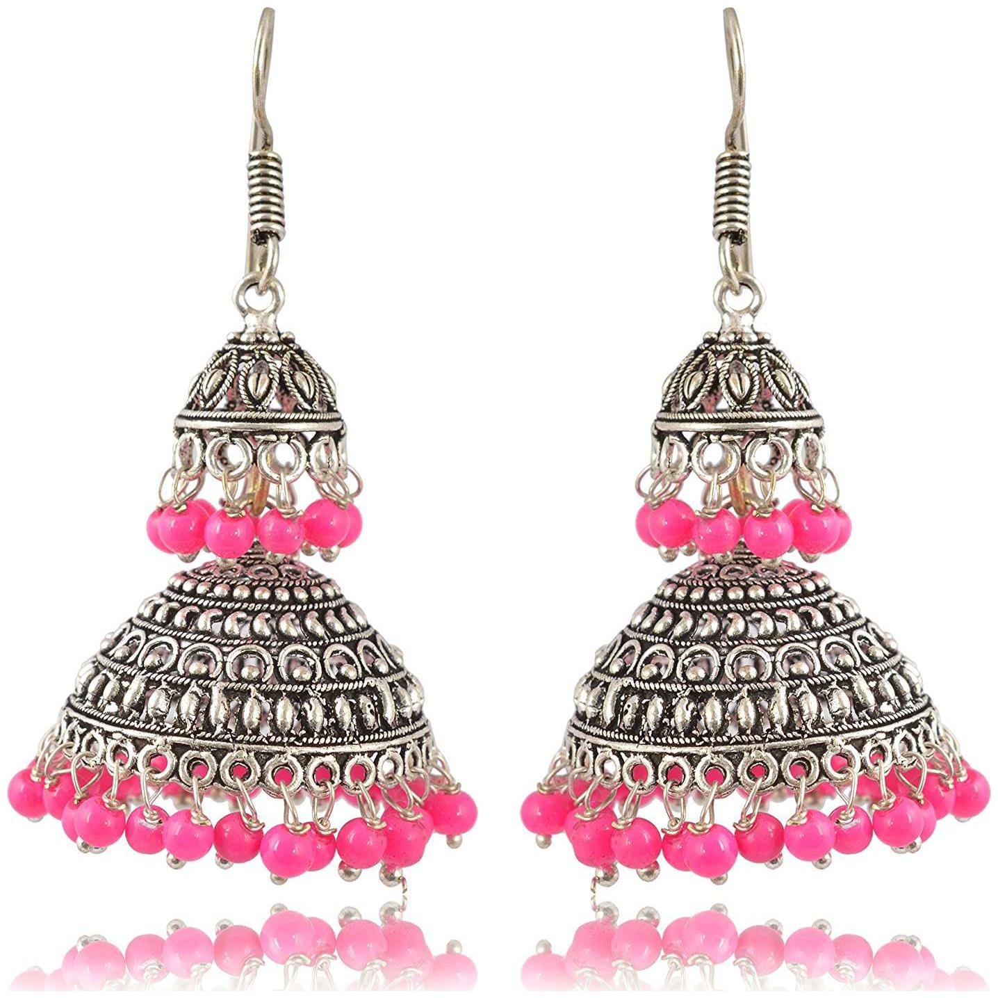 

Fashion For Sure Pink and Oxidized Silver Jhumki Earrings for Women (E215)