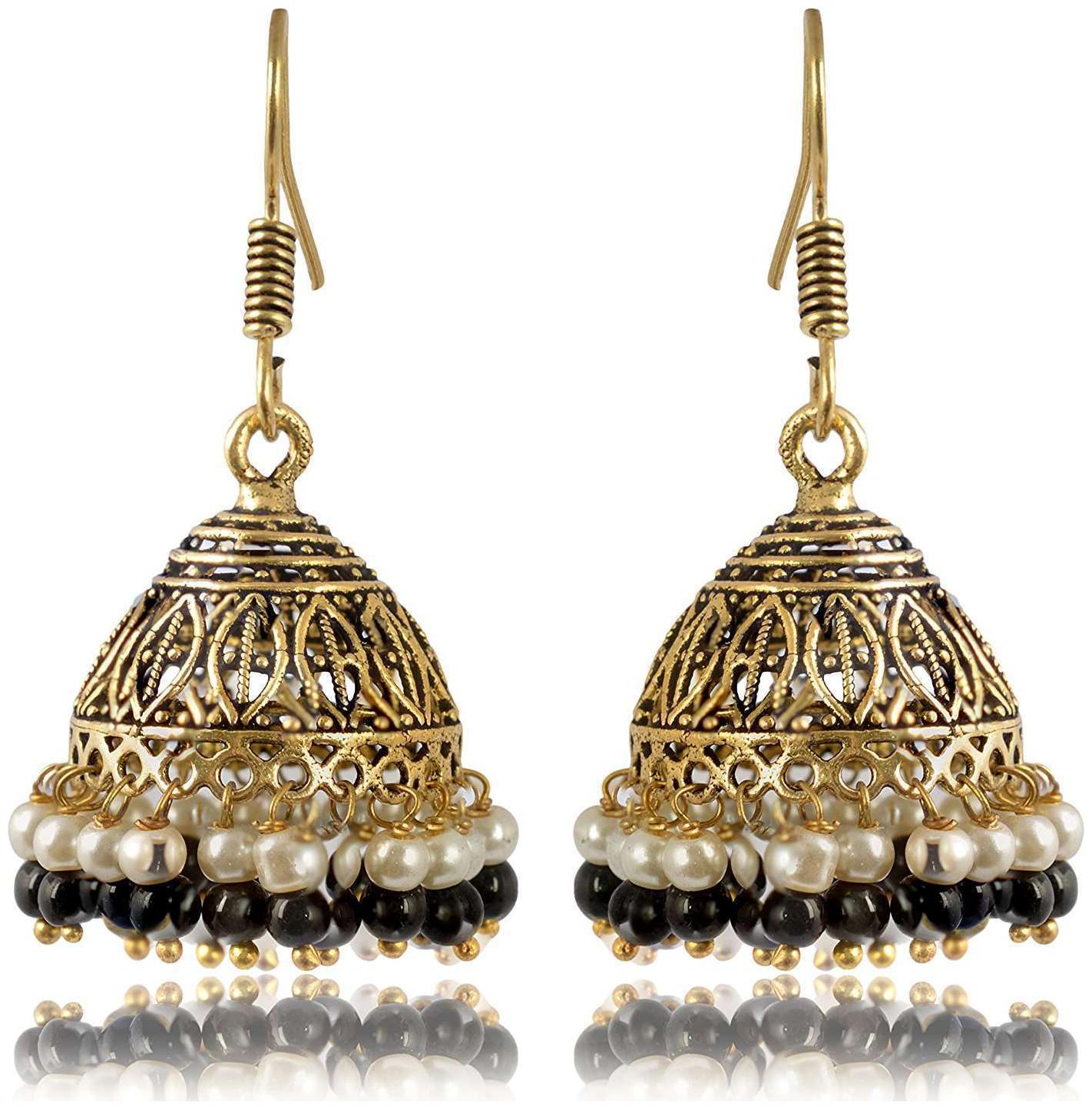 

Fashion For Sure Gold and Black Oxidized Silver Jhumki Earrings for Women (E260)