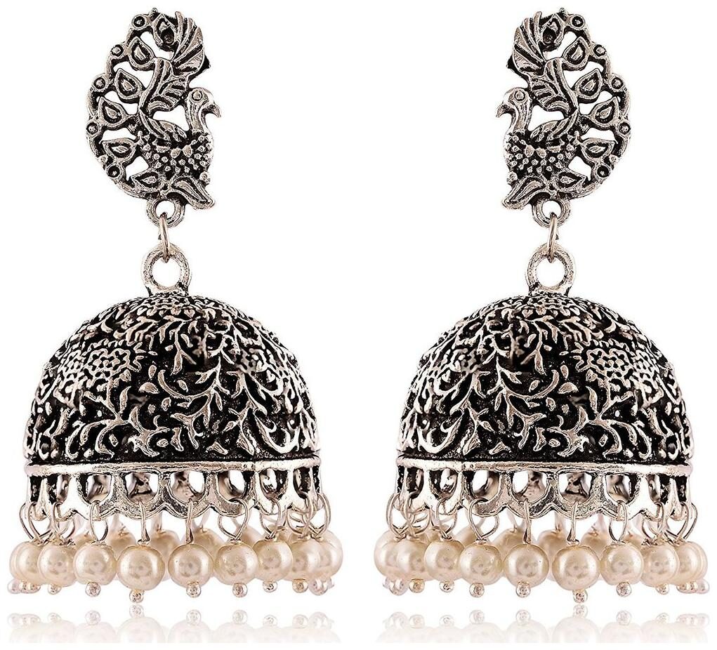 

Fashion For Sure Designer Silver Brass Jhumki Earrings for Women (E363)