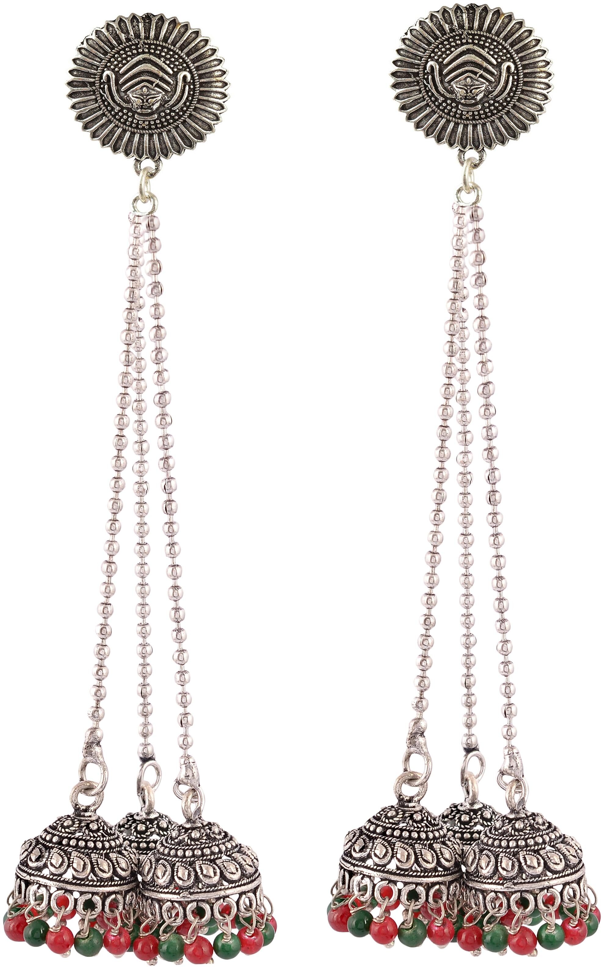 

Fashion for sure Red and Silver Brass Jhumki Earrings For Women (E442 1)