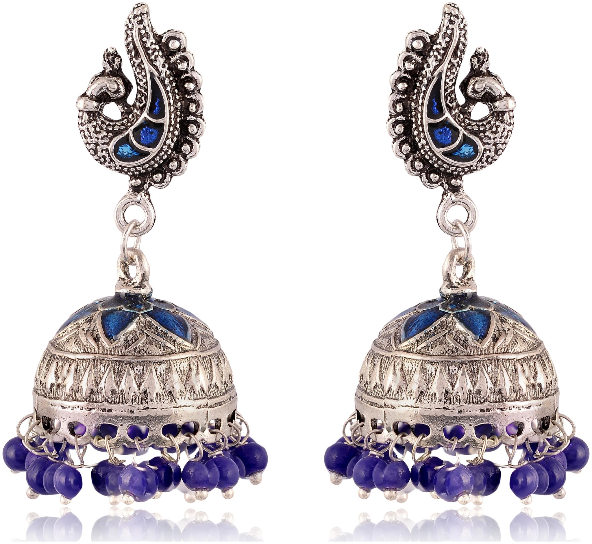 

Fashion for sure Silver and Blue Brass Jhumki Earrings For Women (E415)