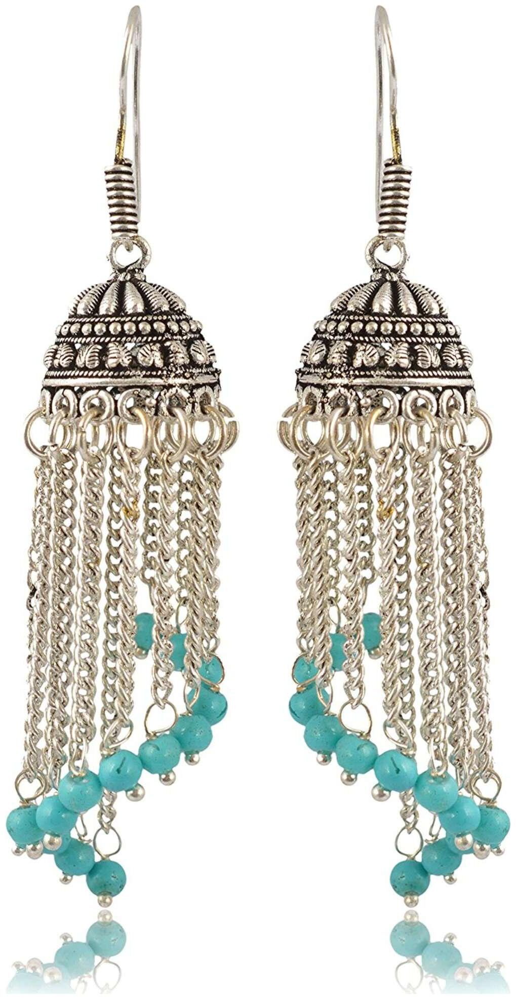 

Fashion For Sure Silver and Blue Oxidized Silver Jhumki Earrings for Women (E206)