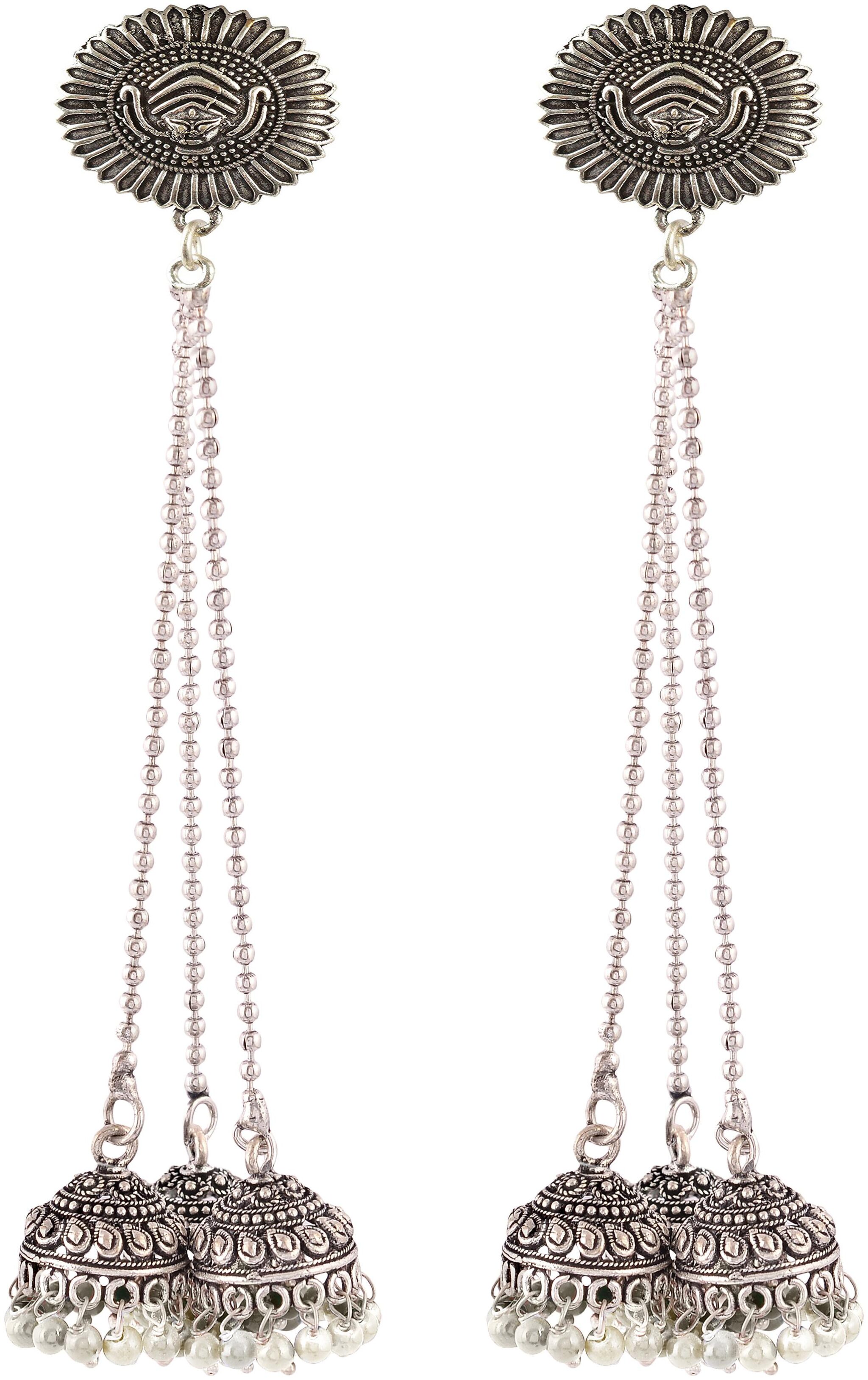 

Fashion for sure WHITE and Silver Brass Jhumki Earrings For Women (E445)